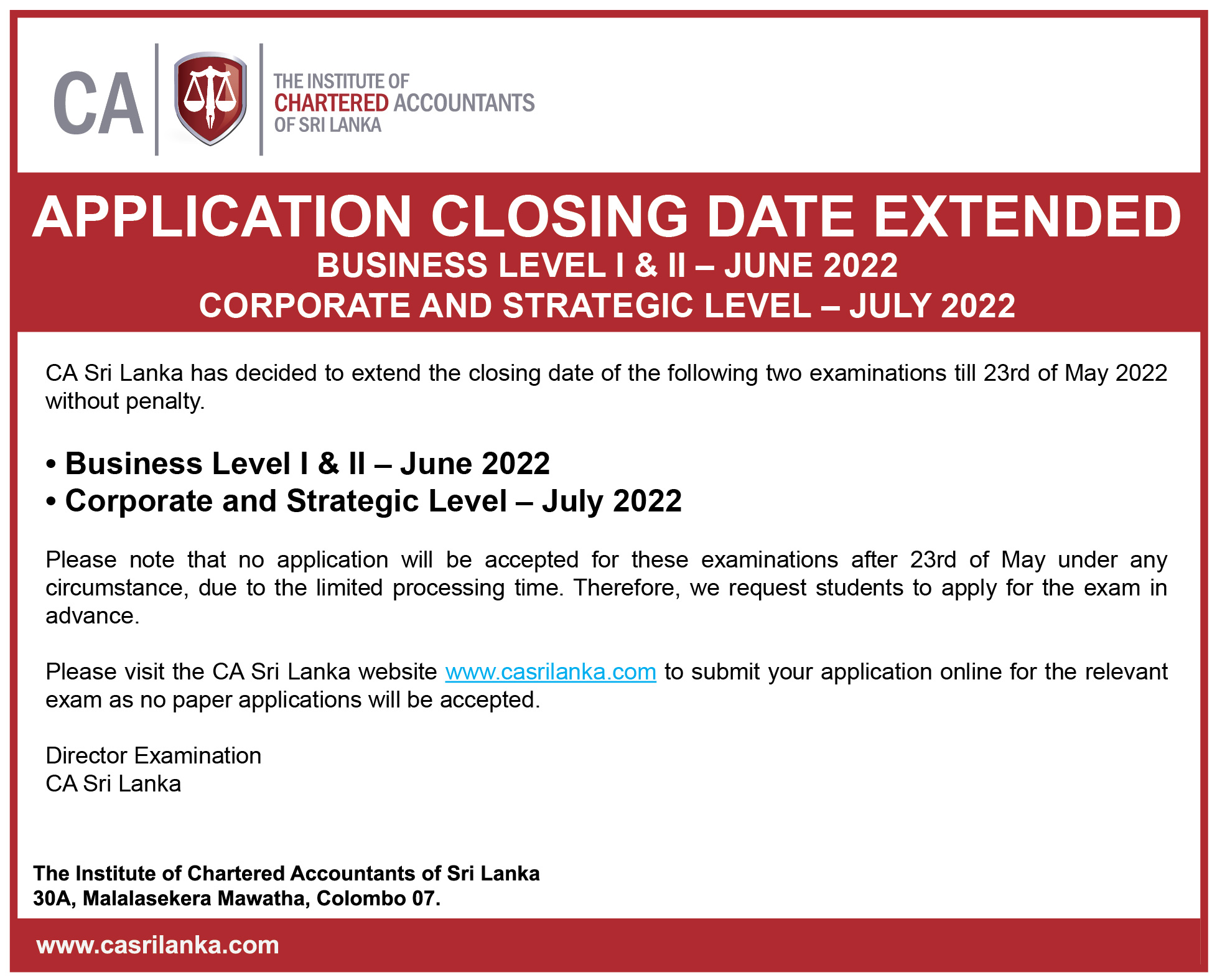 Application Closing Date Extended